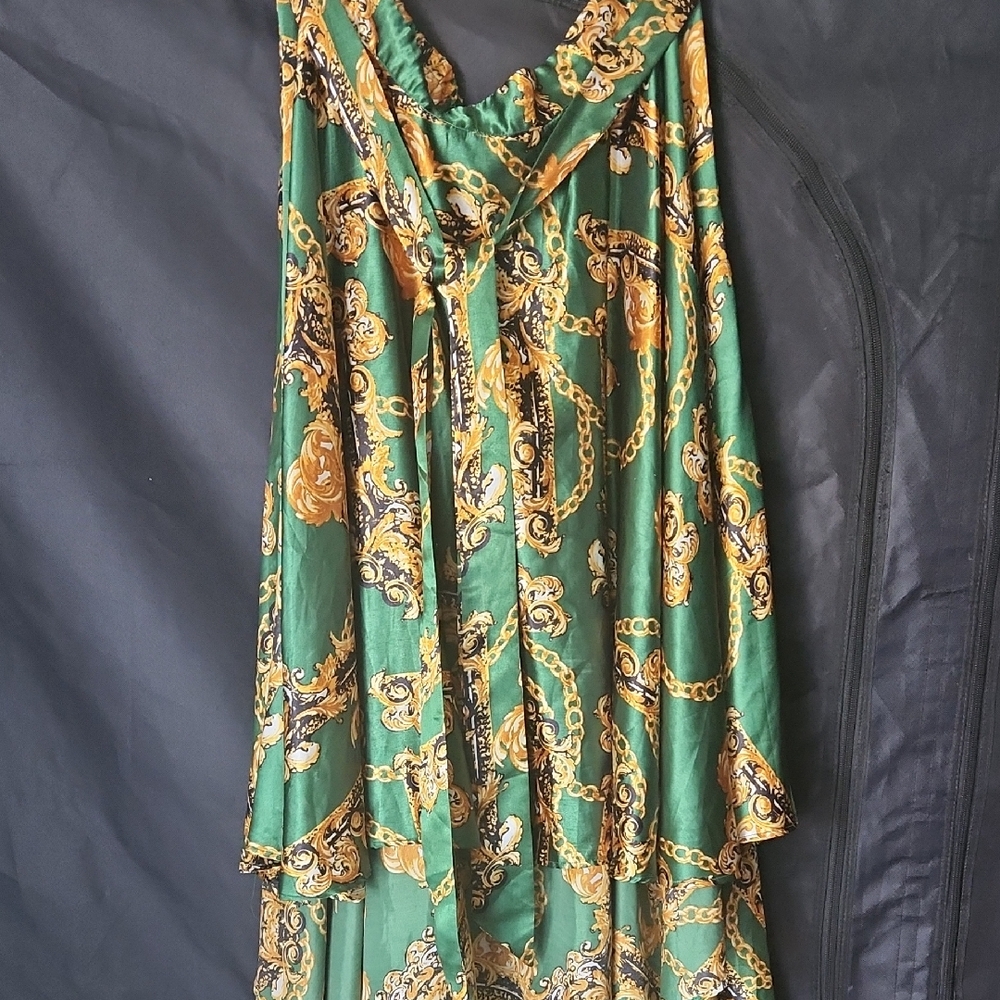 Ashley Stewart Asymmetrical Skirt in Green and Gold